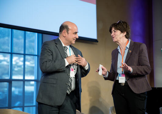 Katherine Richardson of University of Copenhagen and UN DESA's Shantanu Mukherjee discuss science and policy at the 2019 SDG Conference Bergen. 