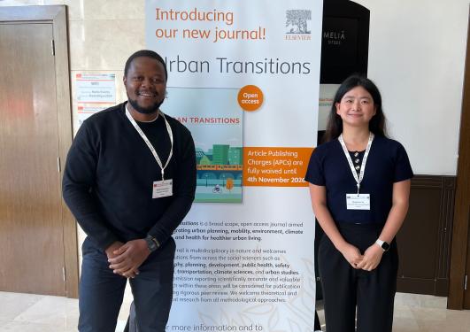 PhD students Shanshan Xu and Robin Mzati Sinsamala from the Greenness, Air Pollution, and health (GAP) research group attended the Urban Transitions 2024 conference in Sitges, Spain