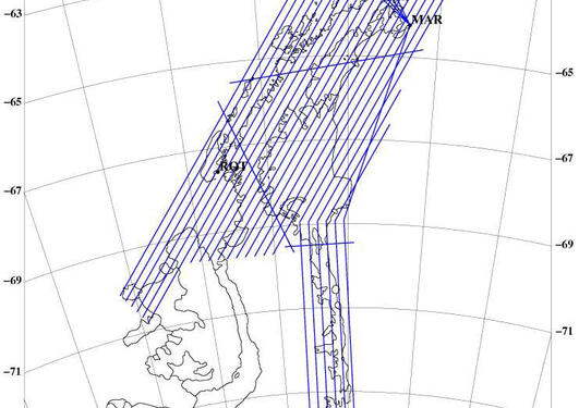 Linjene i det planlagte flyprogrammet over Den Antarktiske Halvøya.
