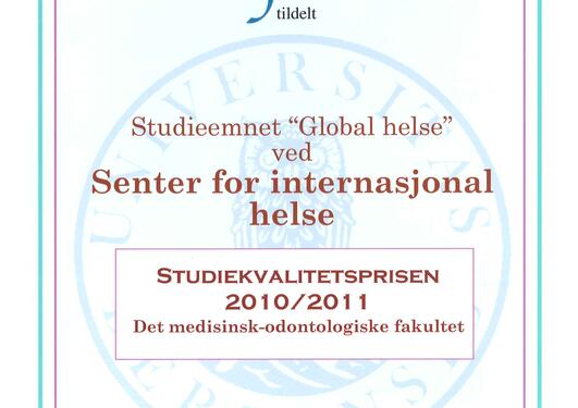 Studiekvalitetsprisen 2011 global helse